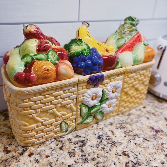 Cottagecore Vintage GOURMET Fruit Basket & Daisy Flowers Canister Set of 3 - Picture 11 of 11